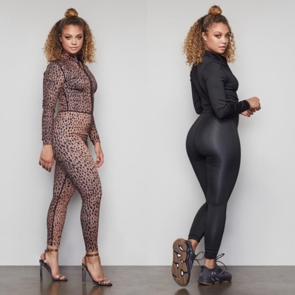 Good American Reversible Catsuit XS/S Leopard & Black Stretch Jumpsuit - Picture 1 of 12